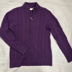 Appleseed's Petites purple cable knit sweater, size PS, cotton blend, zip